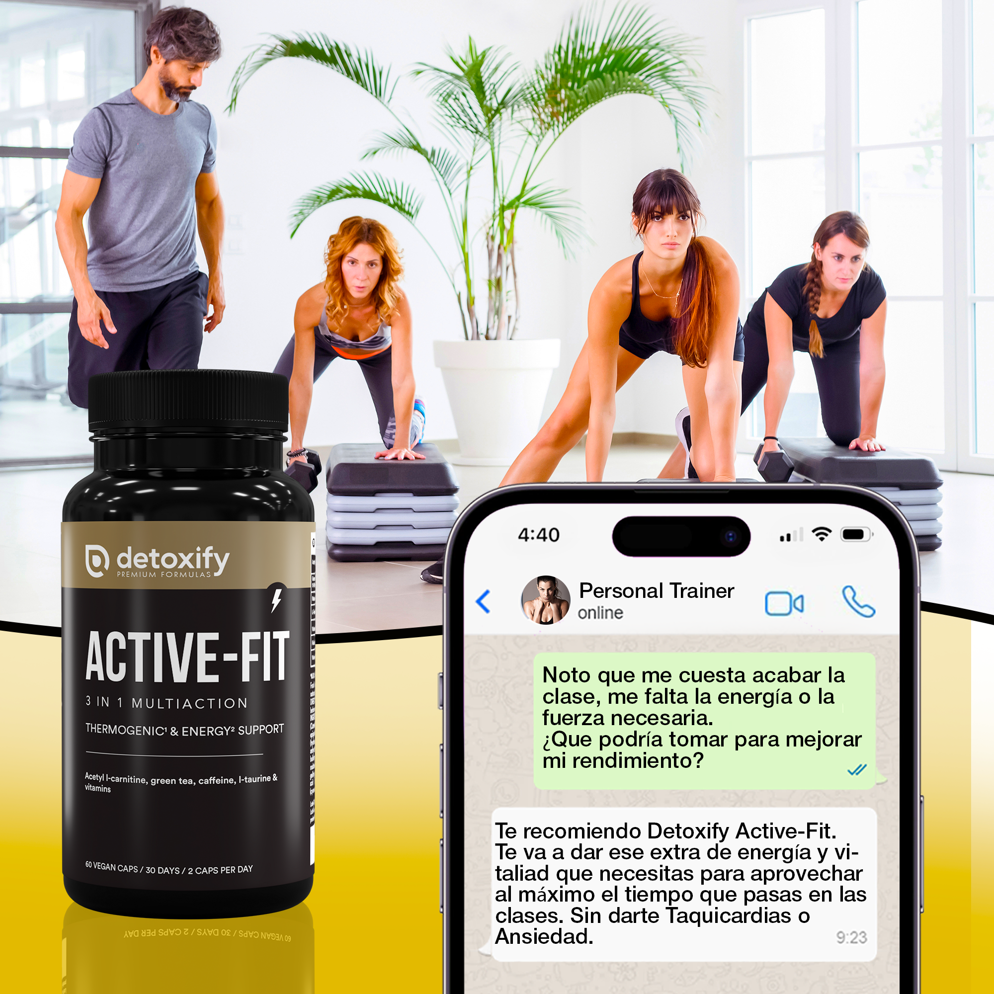 Detoxify Active-Fit | Termogénico | L-Carnitina, Té verde | 60 Cápsulas | 30 Días