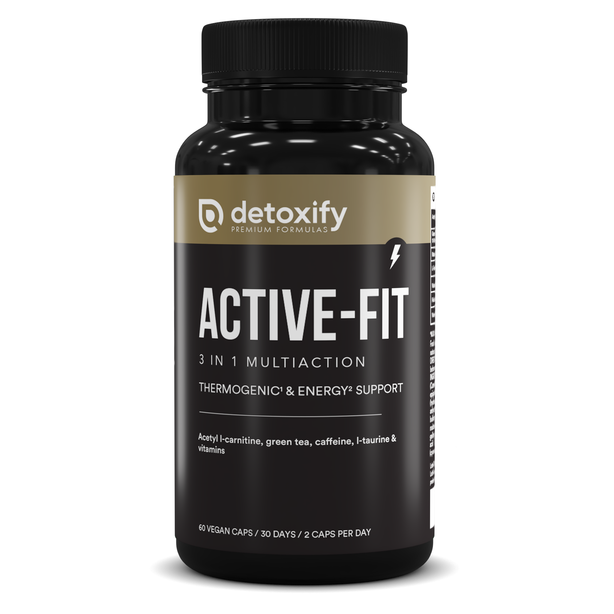 Detoxify Active-Fit | Termogénico Potente Para Adelgazar | L-Carnitina, Té verde | Adelgazar Rápido y Efectivo Mujer | 60 Cápsulas | 30 Días