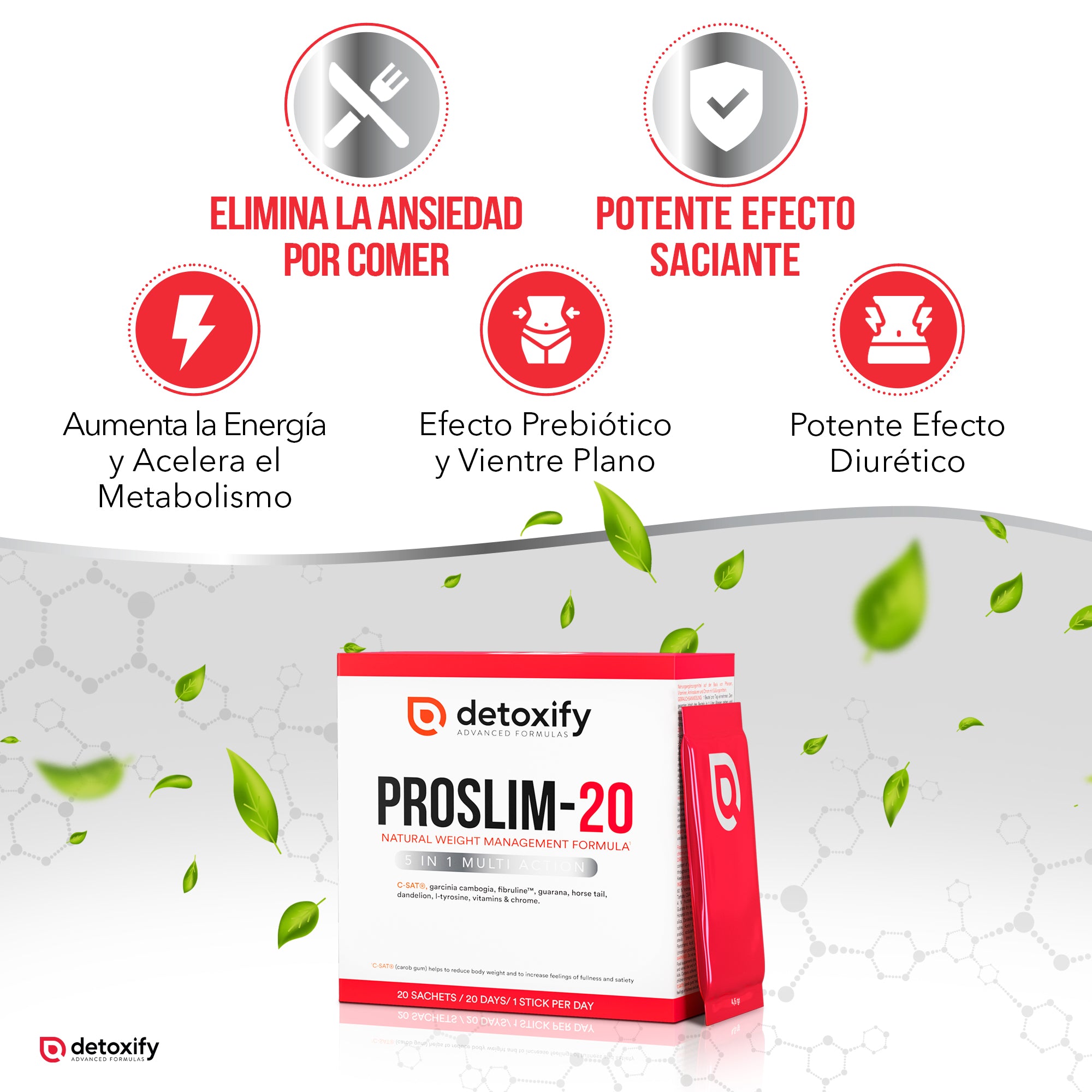Detoxify® ProSlim-20 | Ayuda a Controlar el Hambre y la Ansiedad por Comer | 20 Días de Tratamiento